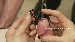 Suspended gay man is tied up humiliated and face fucked by a bunch of horny men - porn video