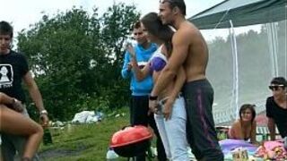 students staged a hot group sex at the lake - porn video