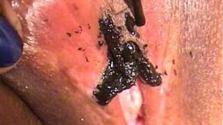 Black Nailpolish and silver marker on pussy - porn video